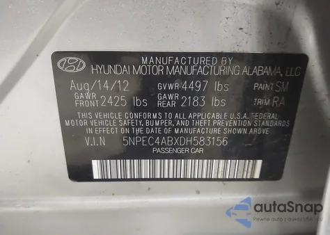 2013 Hyundai Sonata Se 2.0T из США, поврежденный, VIN 5NPEC4ABXDH583156